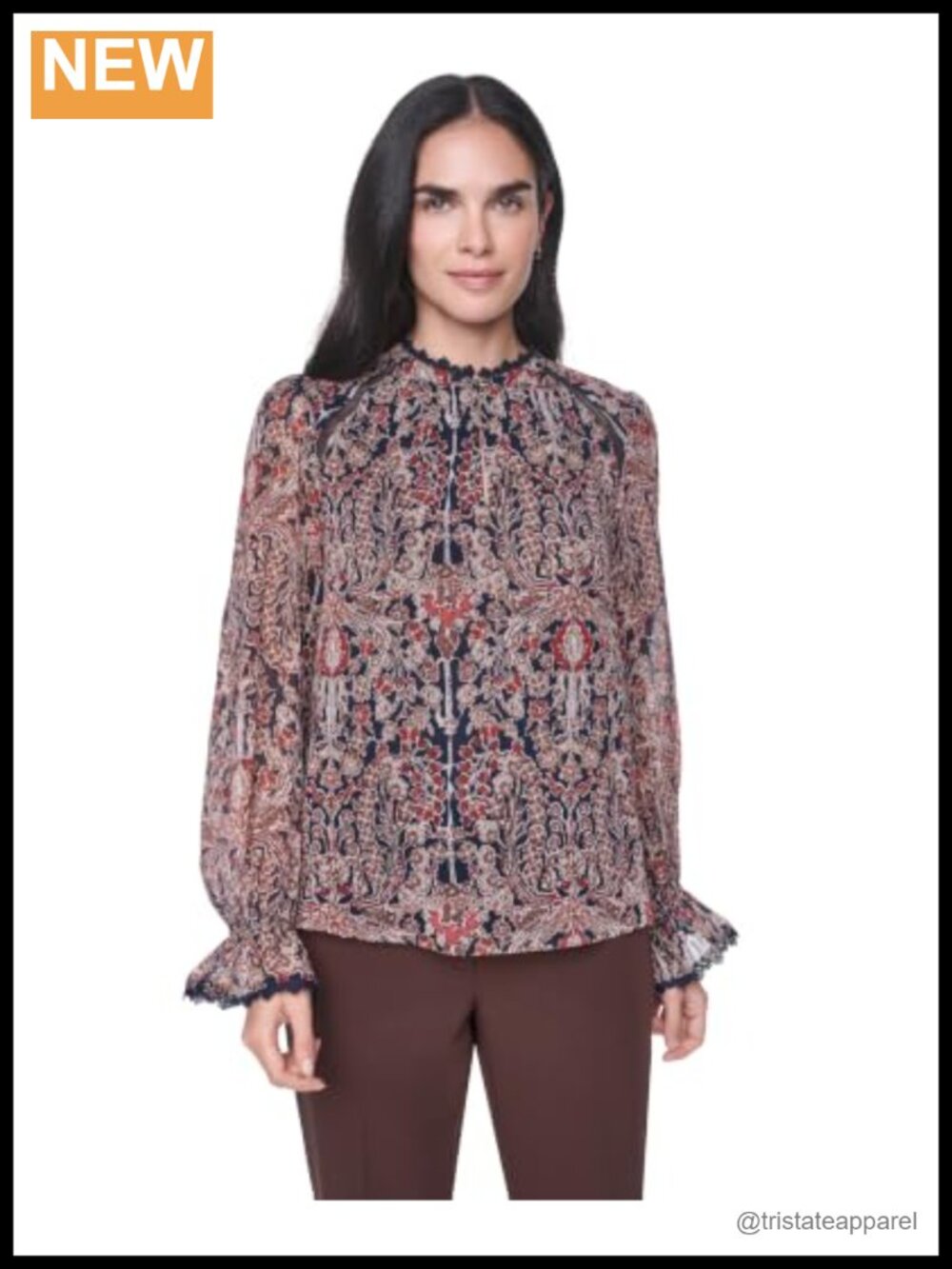 Long Sleeve Ruffle Collar Blouse Top Women's Polyester